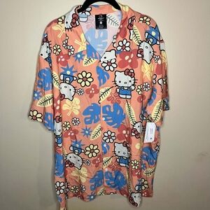 Sanrio Hello Kitty Coral Hawaiian Print Button Up XL Shirt